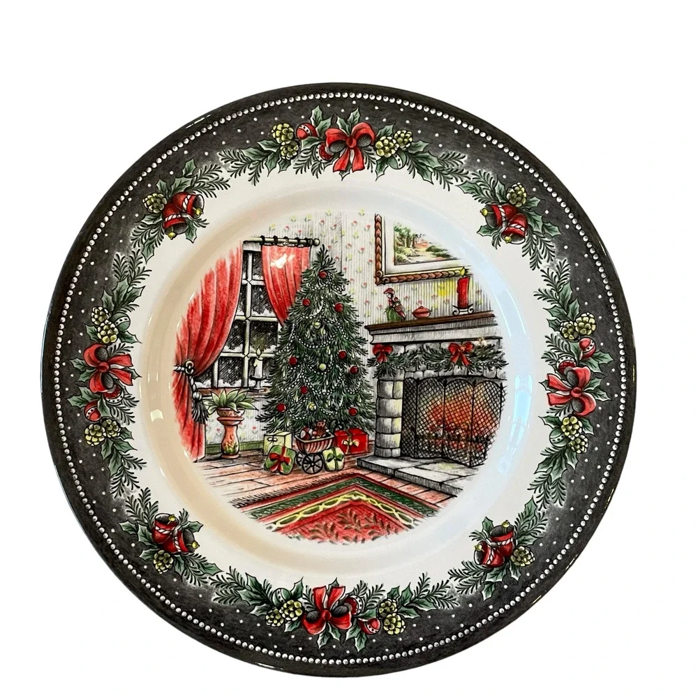 Royal Stafford CHRISTMAS MORNING 11in Dinner Plate Set of 4 Holiday Porcelain